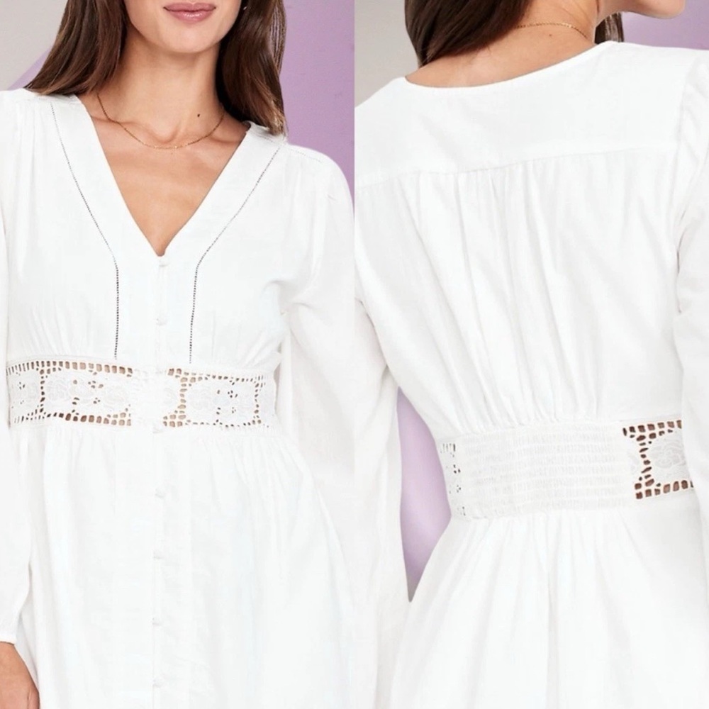 NWTS💓GAP OLD NAVY XL 💓CRISP WHITE COTTON TWILL CUT OUT LACE WAIST AND HEM DRESS - Picture 7 of 16